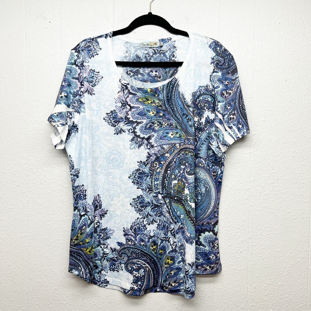 Unity World Wear Beaded Floral Top Women 2X Dark Fairy Boho Short Sleeve Stretch